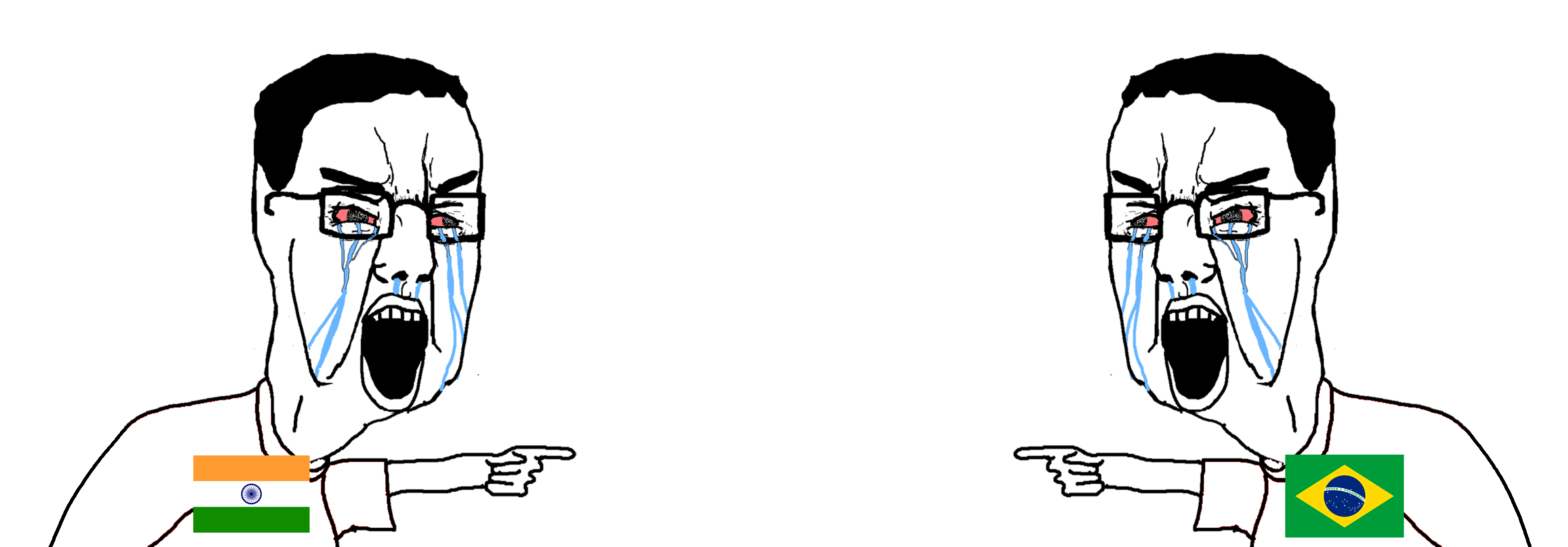2soyjaks countrywar crying flag glasses looking_to_the_left looking_to_the_right open_mouth pointing red_schlera soyjak teeth variant:chudjak // 3813x1332 // 208.2KB