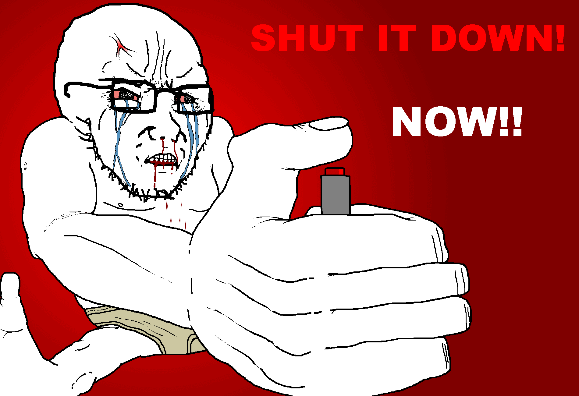 animated button crying ext=gif glasses rage seething shut_it_down sitting soyjak stubble variant:soyak // 1900x1300 // 198.0KB