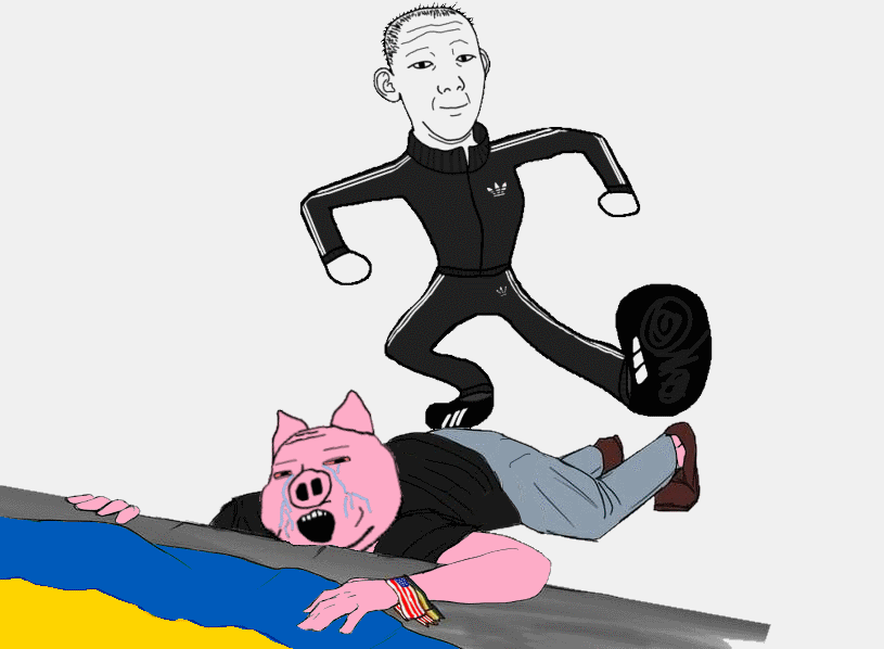 2soyjaks adidas animal animated arm bloodshot_eyes clean_dance clothes country dance ear flag full_body hair hand leg open_mouth pig pink_skin russo_ukrainian_war soyjak stubble subvariant:massjak subvariant:wholesome_soyjak track_suit tshirt ukraine united_states variant:carterjak variant:gapejak variant:kuzjak // 815x598 // 328.0KB
