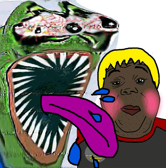 amphibian animated blonde_hair_ brown_skin ext=gif frog hunky_twink_sex_machine licking meta:featured meta:unfunny_garbage nas:pepe nate pepe_the_frog saliva tongue variant:alicia wide_eyes // 700x708 // 274.1KB
