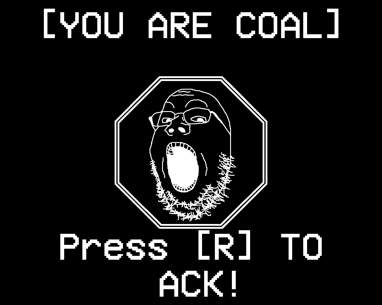 ACK! ack animated coal dead ext=gif meta:featured subvariant:wholesome_soyjak ultrakill variant:gapejak // 1280x1024 // 36.4KB