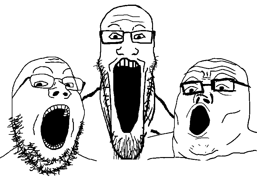 3soyjaks animated are_you_soying_what_im_soying balding closed_eyes closed_mouth glasses happy its_over looking_at_each_other looking_at_viewer open_mouth sad smile soyjak_trio stubble text variant:gapejak variant:markiplier_soyjak variant:tony_soprano_soyjak // 828x581 // 301.9KB