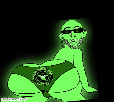 animated arm ass central_intelligence_agency ear glasses glowing hand leg open_mouth poyopoyo poyunpoyun soyjak stubble sunglasses text underpants variant:nojak // 400x356 // 1010.7KB
