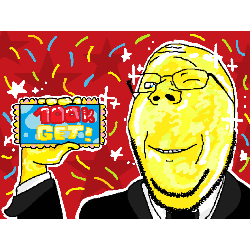 animated background bald beard bowtie confetti gemmy get glasses golden holding_object object party shiny sign smoking soyjak stars subvariant:wholesome_soyjak text trend:colorjak variant:gapejak // 250x250 // 624.7KB