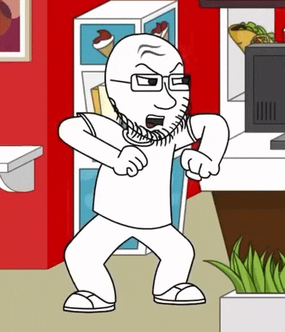 angry animated arm clothes dance drawn_background full_body glasses hand leg monkey_dance open_mouth redraw soyjak stubble tongue tshirt variant:soyak vyond // 412x480 // 730.4KB