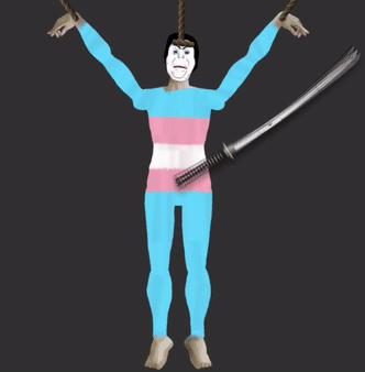 angry animated blood closed_mouth clothes gore hair katana makeup soyjak tranny variant:alicia // 332x338 // 2.3MB