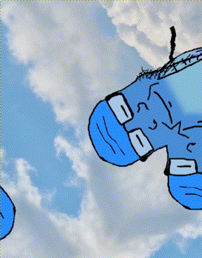 animated blue blue_skin calm chin closed_eyes closed_mouth cloud glasses irl smile stubble variant:markiplier_soyjak // 288x368 // 5.8MB