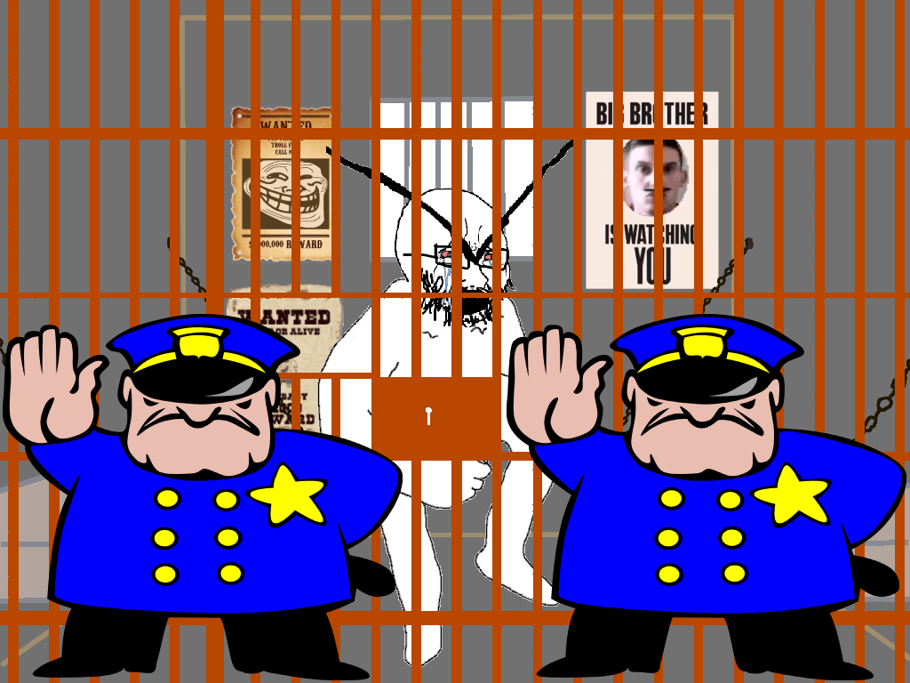 angry animated bloodshot_eyes clothes crying dance full_body glasses hat jail police poster rage_comic selfish_little_fuck soyjak stubble tommy_parky trollface utubetrollspolice variant:cryboy_soyjak white_skin // 1024x768 // 3.0MB