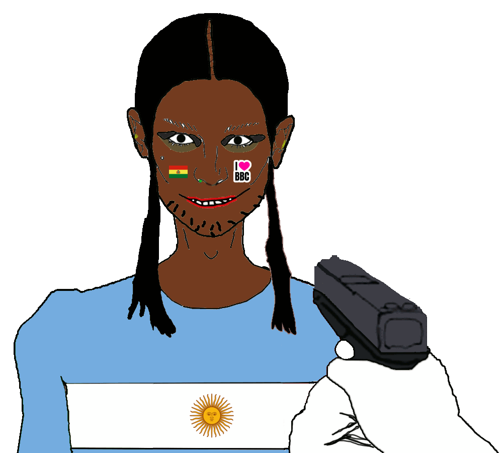 animated argentina bbc blood bloodshot_eyes bolivia brown_skin country ear ext=gif flag flag:argentina flag:bolivia glock gun gunshot hand i_love long_hair murder nose open_mouth pistol soyjak stubble text traced variant:unknown violence yellow_teeth // 1000x900 // 214.4KB