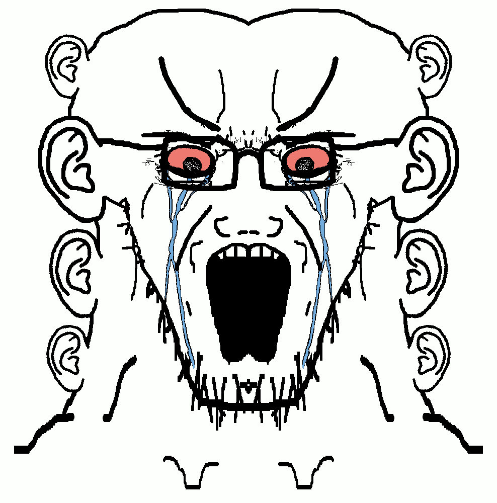 animated bloodshot_eyes crying ear glasses mirrored multiple_ears open_mouth soyjak stretched_mouth stubble variant:soyak // 988x1000 // 73.1KB