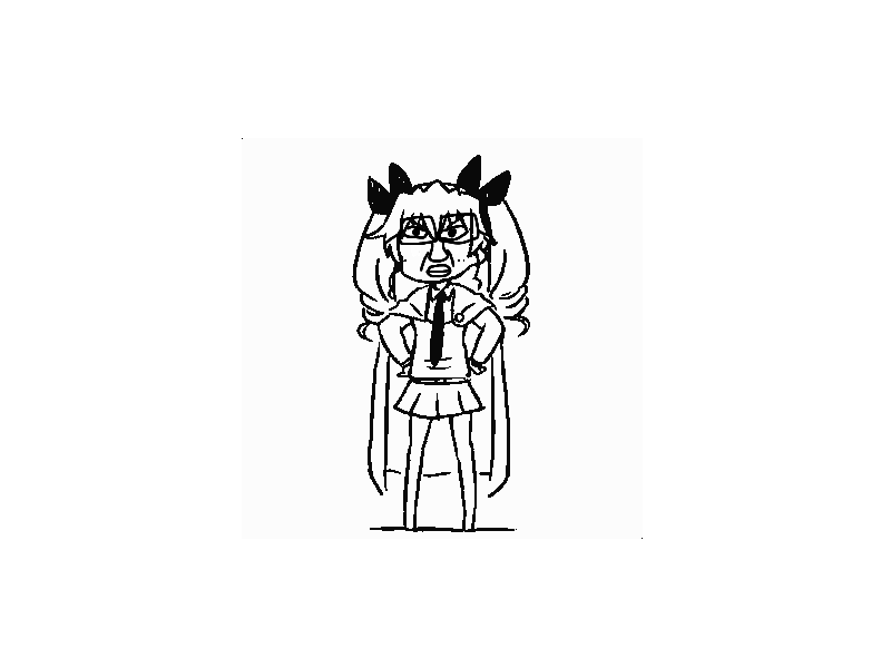 angry closed_mouth clothes dance ear full_body girls_und_panzer glasses hair meta:tagme necktie skirt soyjak subvariant:chudjak_front variant:chudjak // 800x600 // 1.6MB