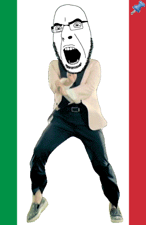 animated country dance flag full_body gangnam_style glasses irl italy open_mouth push_pin soyjak sticky stubble variant:cobson // 300x460 // 291.7KB