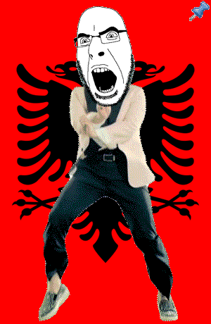 albania animated country dance flag flag:albania full_body gangnam_style glasses irl open_mouth push_pin reichsadler soyjak sticky stubble variant:cobson // 300x460 // 397.4KB