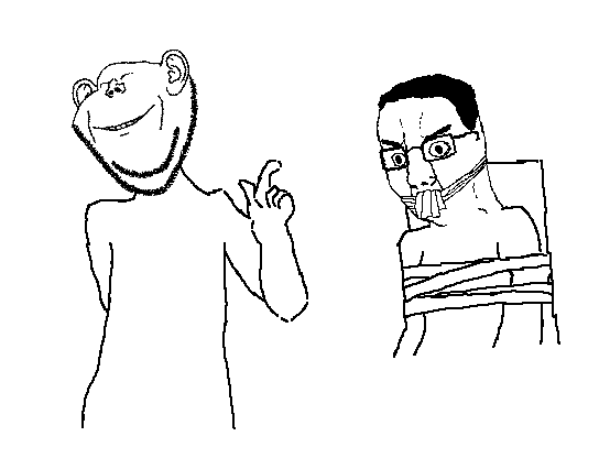 2soyjaks animated arm bondage chair closed_eyes closed_mouth glasses hair hand smile soyjak variant:chudjak variant:impish_soyak_ears // 544x416 // 17.7KB
