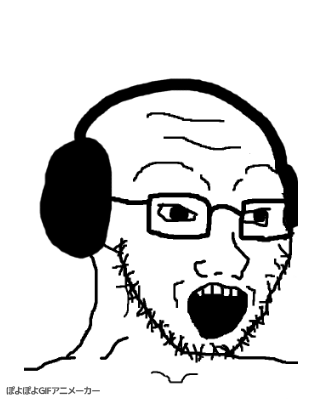 animated byonbyon dance glasses headphones open_mouth poyopoyo soyjak stubble variant:soyak // 322x400 // 243.1KB