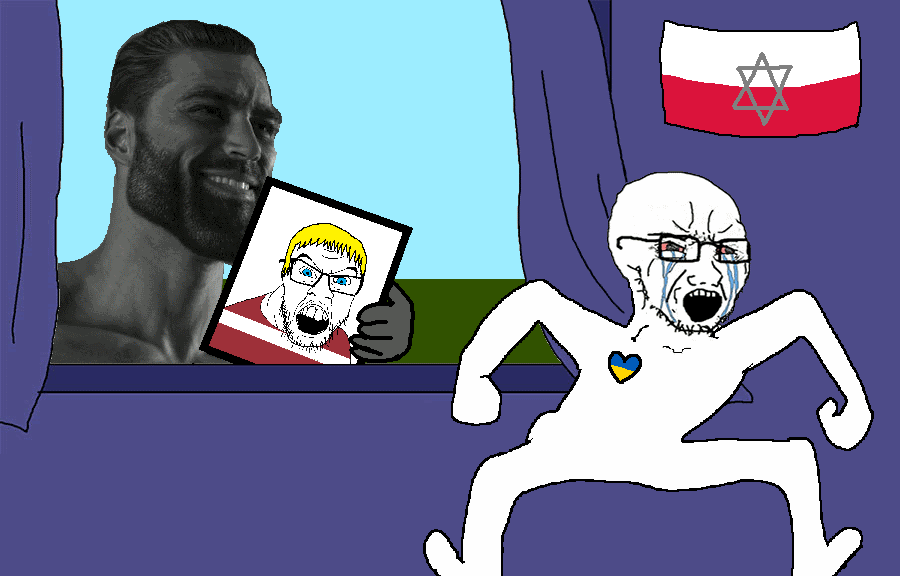 2soyjaks angry animated arm blond bloodshot_eyes blue_eyes crying curtain drawn_background ear flag flag:latvia flag:poland flag:ukraine full_body gigachad glasses grass hair hand heart holding_object judaism latvia monkey_dance open_mouth poland portrait sky smile soyjak star_of_david stubble ukraine variant:feraljak variant:soyak wall window // 900x576 // 100.8KB