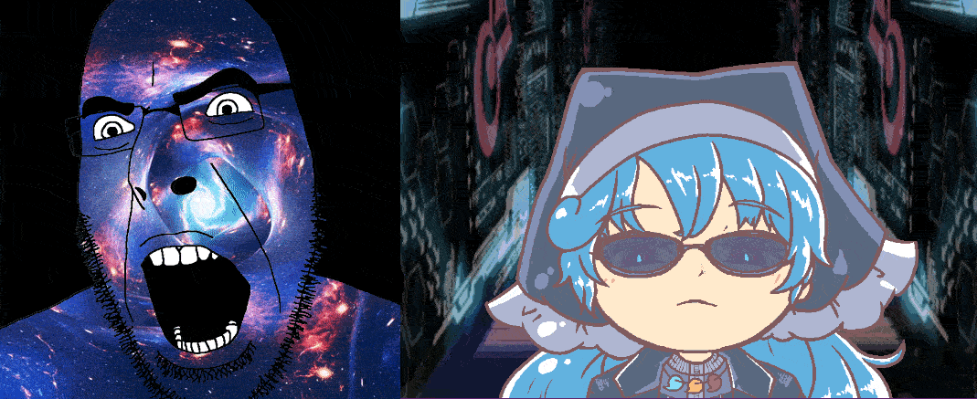 alternate_outfit animated anime badass cyborg detailed deus_ex female forward_facing glasses gyate haniyasushin_keiki palette_swap soyjak stubble touhou variant:cobson video_game wily_beast_and_weakest_creature // 1069x437 // 1.2MB
