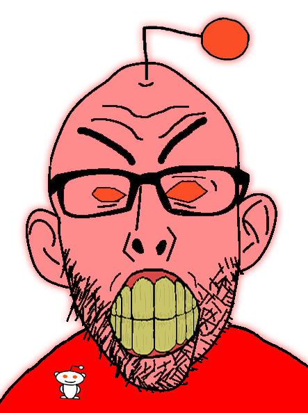 angry animated antenna clenched_teeth clothes ear glasses orange_eyes rage red_skin reddit redditard soyjak stubble thick_eyebrows variant:nojak yellow_teeth // 443x594 // 139.9KB