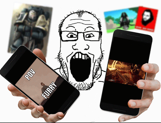 adeptus_astartes animated black_templars che_guevara drop_pod ext=gif flashgitz furry holding_phone phone space_marines ultramarines variant:markiplier_soyjak warhammer // 551x420 // 764.4KB