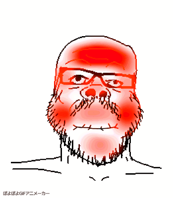 closed_mouth glasses holding_breath jump mustache poyopoyo red red_face red_skin soyjak stubble variant:a24_slowburn_soyjak what_are_your_fetishes // 349x400 // 820.8KB