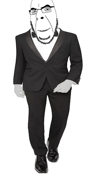 animated business clothes ext=gif glasses grin smile soyjak stubble suit variant:cobson walking white_skin // 296x576 // 375.7KB