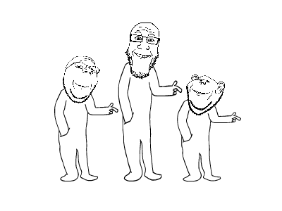 3soyjaks animated arm dance dancing_trio ear full_body glasses grin hand leg smile snap soyjak stubble subvariant:wholesome_soyjak variant:gapejak variant:impish_soyak_ears variant:markiplier_soyjak // 400x300 // 131.6KB