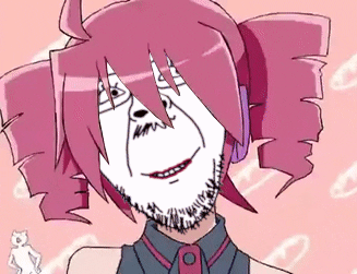 animated anime fukkireta glasses kasane_teto smile soyjak stubble tranny variant:bernd vocaloid // 327x251 // 279.3KB