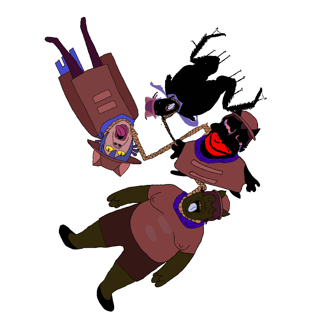 3dgifmaker ack animated black_skin cat_ear clothes cockroach distorted full_body hair hanging hat jimbo_(namefag) jimbo_(user) meta:namefags niko_(oneshot) noose oneshot red_lips rope scarf spinning subvariant:jartycuck subvariant:patrick tongue transparent_background vantablack_skin variant:alicia variant:bernd variant:chudjak yellow_sclera // 1095x1095 // 1.2MB