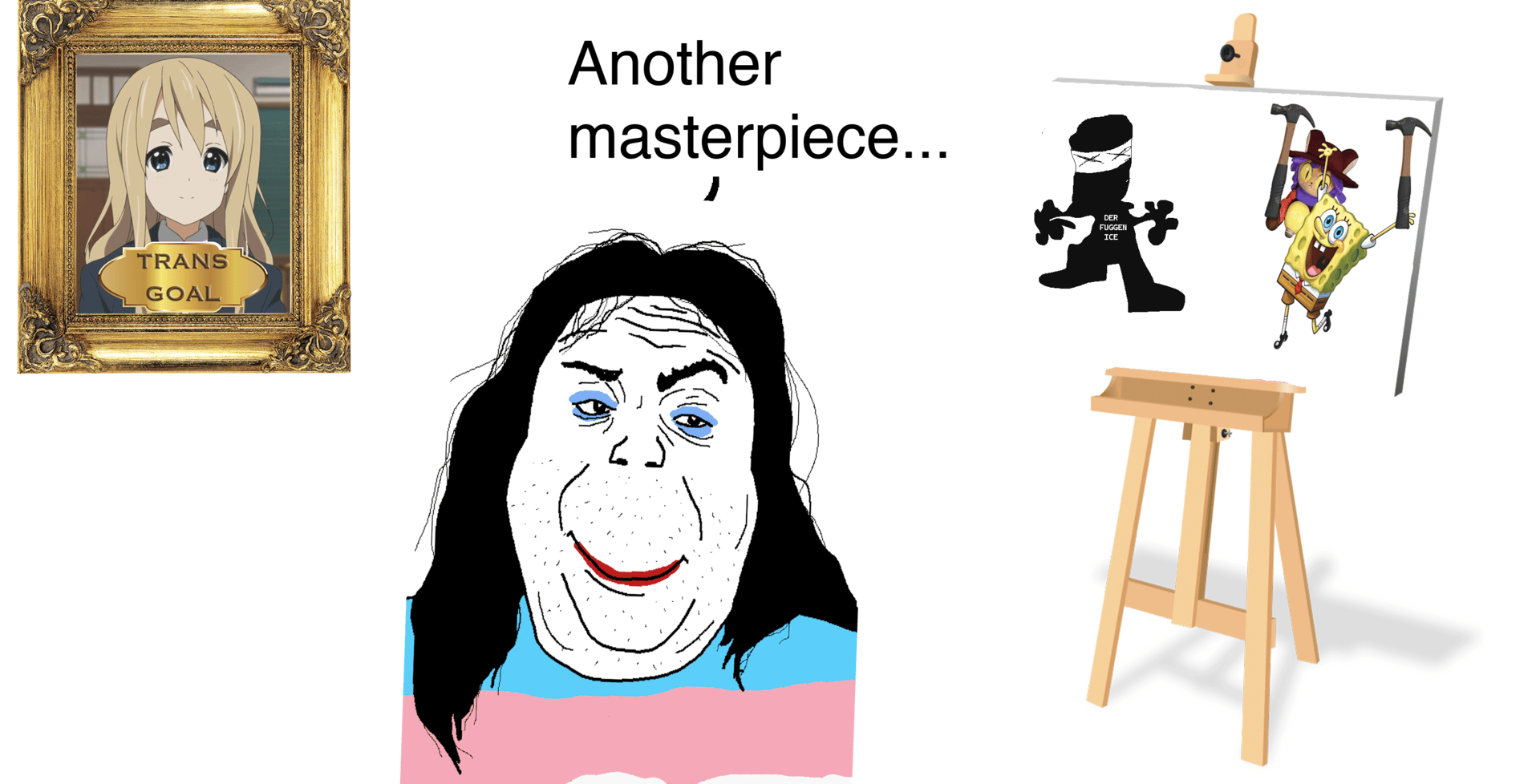 animated blood easel english_text ext=gif facemask fictional_character_support_me hammer ice ice_agent kotobuki_tsumugi mask murder niko_(oneshot) picture_frame portrait smile smirk smug spongebob_squarepants text thinking tranny trans_goal variant:alicia // 1920x978 // 581.8KB