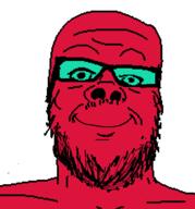 beard crim_(namefag) glasses red_skin smile stubble teal_glasses variant:a24_slowburn_soyjak // 425x456 // 21.6KB