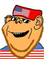 amerimutt clothes ear flag:united_states glasses grin mcdonalds namefags open_mouth orange_skin red_hat schlog sunglasses variant:impish_soyak_ears yellow_stubble // 598x800 // 73.2KB