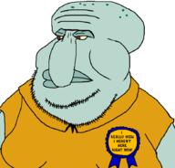 animal arm award blue_skin closed_mouth fat i_really_wish_i_werent_here_right_now lips obese ribbon soyjak spongebob_squarepants squid squidward stubble text variant:meximutt // 888x849 // 46.1KB