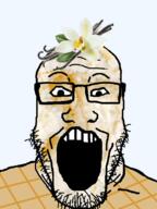 food glasses ice_cream open_mouth soyjak vanilla variant:markiplier_soyjak // 600x800 // 265.3KB