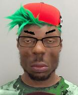 angry black_skin clothes ear fnf_pedo friday_night_funkin' glasses green_hair hat irl irl_soy negro stubble subvariant:chudplier sweating variant:chudjak variant:markiplier_soyjak // 798x977 // 769.7KB