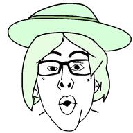 clothes crystal_cafe ear glasses green_hair hair hat open_mouth soyjak subvariant:female_nojak variant:nojak // 600x600 // 11.4KB