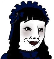 closed_mouth cross dress female frown gothic_lolita headdress lipstick long_hair makeup smile smug subvariant:chudessa thick_eyebrows variant:chudjak // 828x899 // 126.2KB