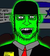 clothes ear glasses glowing hair hat judaism open_mouth soyjak stubble subvariant:jasonfront text variant:jasonjak // 1034x1150 // 273.4KB