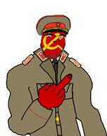 arm cap closed_mouth clothes collar_tabs communism epaulettes glasses hammer_and_sickle hand hat kuz middle_finger military military_cap military_uniform red_skin smile soviet_army_uniform soviet_union soyjak stubble variant:cobson // 551x697 // 52.6KB