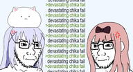 2soyjaks anger_mark anime bow chika_fujiwara chino_kafuu closed_mouth concerned glasses gochiusa greentext kaguya_sama_love_is_war pink_hair purple_hair soybooru soyduel soyjak stubble text tippy variant:soyak // 1958x1065 // 901.4KB