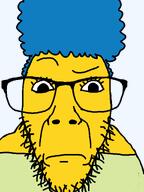 blue_hair clothes confused eyelashes glasses hair looking_at_you marge marge_simpson raised_eyebrow stubble subvariant:dykeson the_simpsons variant:dylanjak yellow_skin // 960x1280 // 83.5KB