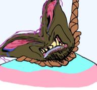 bloodshot_eyes brown_troonjak crying open_mouth rope soyjak suicide tongue transparent_background trend:slopjak variant:bernd // 768x719 // 213.7KB