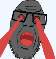 angry glasses grey_skin laser open_mouth red_eyes sharp_teeth soyjak stubble variant:unknown // 521x549 // 11.8KB