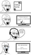 ban bloodshot_eyes cap clothes comic crying glasses hat headphones large_eyebrows nigger open_mouth racism say_word_money_stolen soyjak stretched_mouth stubble variant:soyak video_game // 608x1059 // 149.3KB