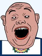 amerimutt black_sclera clothes ear flag flag:west_virginia flower hair latin_text open_mouth plant red_shirt soyjak state stubble teeth text transparent_background united_states variant:alicia west_virginia wreath // 418x555 // 31.2KB