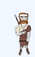 arm beard blue_eyes buff eyes_like_the_o-o-cean full_body glasses hunter_gatherer long_hair neanderthal red_beard red_hair subvariant:unbotheredchud tattoo variant:chudjak white_skin // 981x1608 // 100.9KB