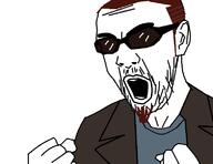 angry brown_hair clothes glasses goatee hair open_mouth postal postal_dude soyjak stubble sunglasses variant:hypejak video_game // 776x600 // 29.7KB