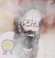 award beard glasses hair irl irl_background open_mouth sauna soyjak steam stubble text variant:unpaintbucketable_nigger // 880x928 // 1.2MB