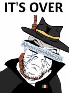 albert_(user) badge ban_hammer closed_eyes closed_mouth crying detective fedora flag:italy glasses hanging its_over namefags personal_army rope sad smile soyjak stubble suicide sunglasses text variant:feraljak wrinkles // 901x1221 // 457.5KB
