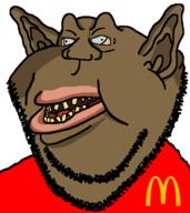 amerimutt blue_eyes brown_skin ear mcdonalds open_mouth soyjak stubble subvariant:impish_amerimutt variant:impish_soyak_ears yellow_teeth // 598x670 // 26.4KB