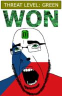 ahegao country czechia emerald flag flag:czechia gem glasses green green_eyes hair looking_up open_mouth schlog_color_event soyjak soyjak_blog stubble teeth text threat_level_green variant:cobson won // 721x1115 // 149.8KB